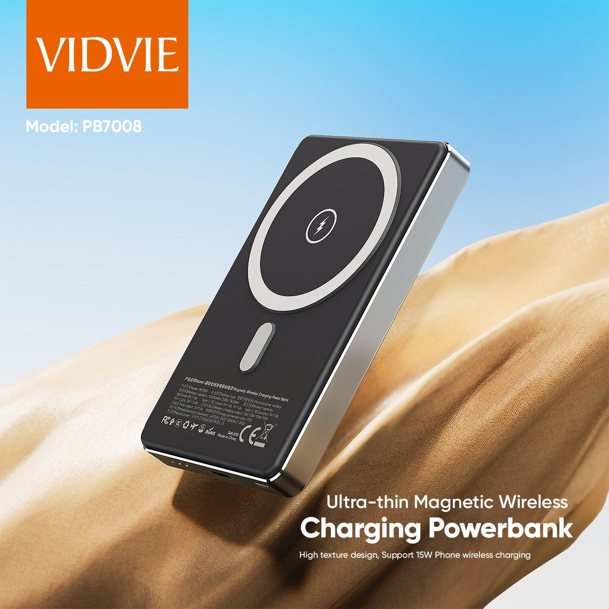 VIDVIE PB7008 10000mAh Ultra-thin Magnetic Wireless Charging Power Bank