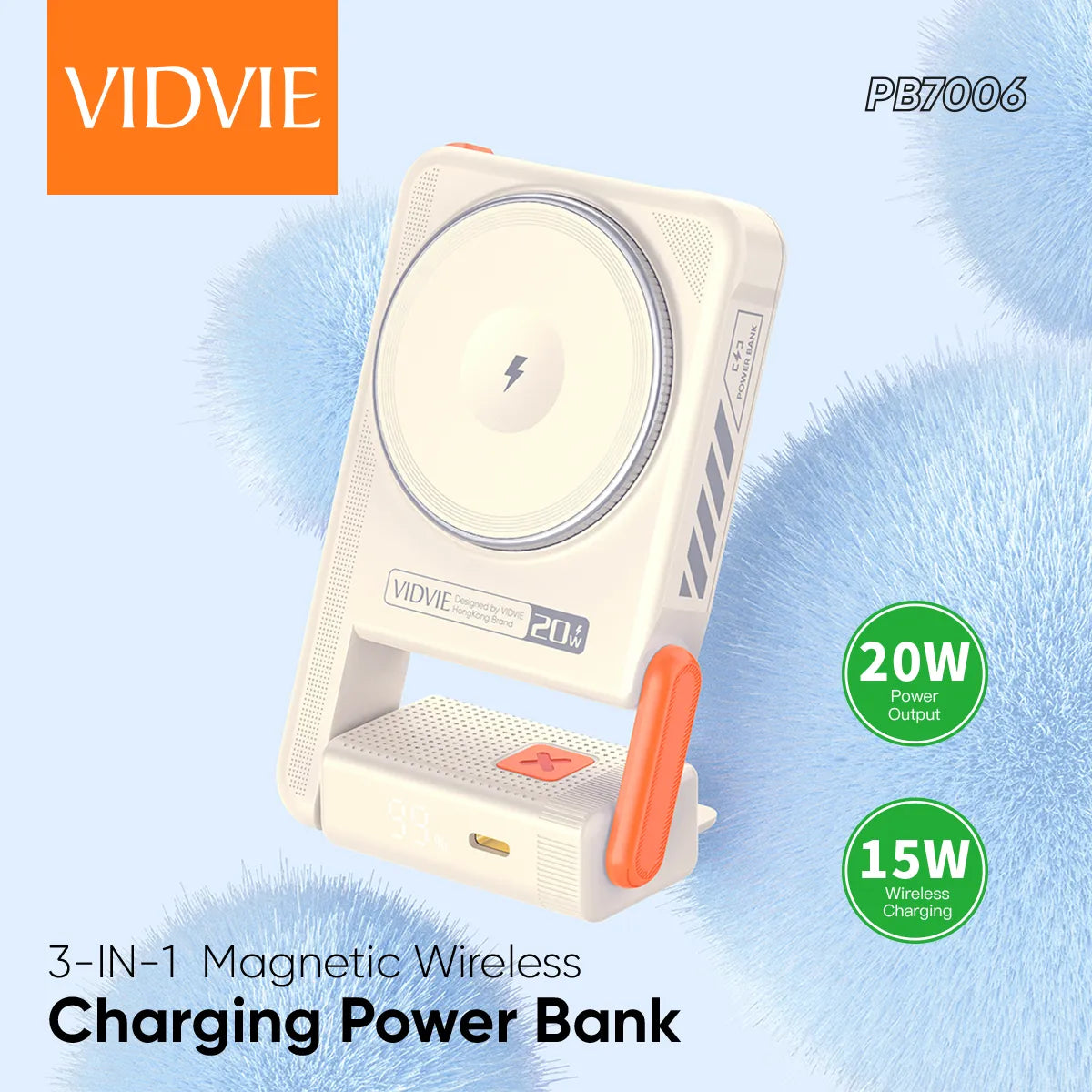 VIDVIE PB7006 3-IN-1 Magnetic Wireless Charging Power Bank