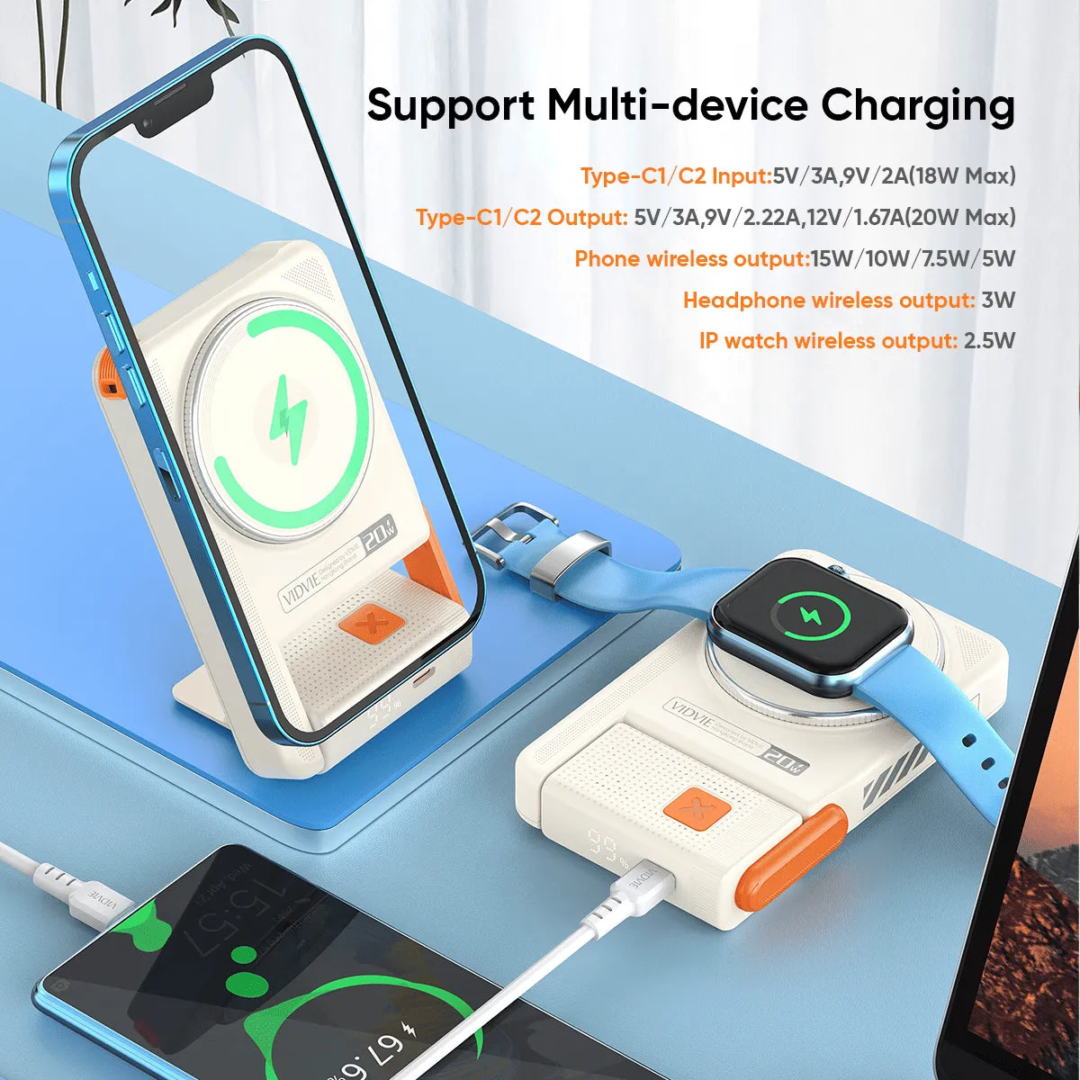 VIDVIE PB7006 3-IN-1 Magnetic Wireless Charging Power Bank