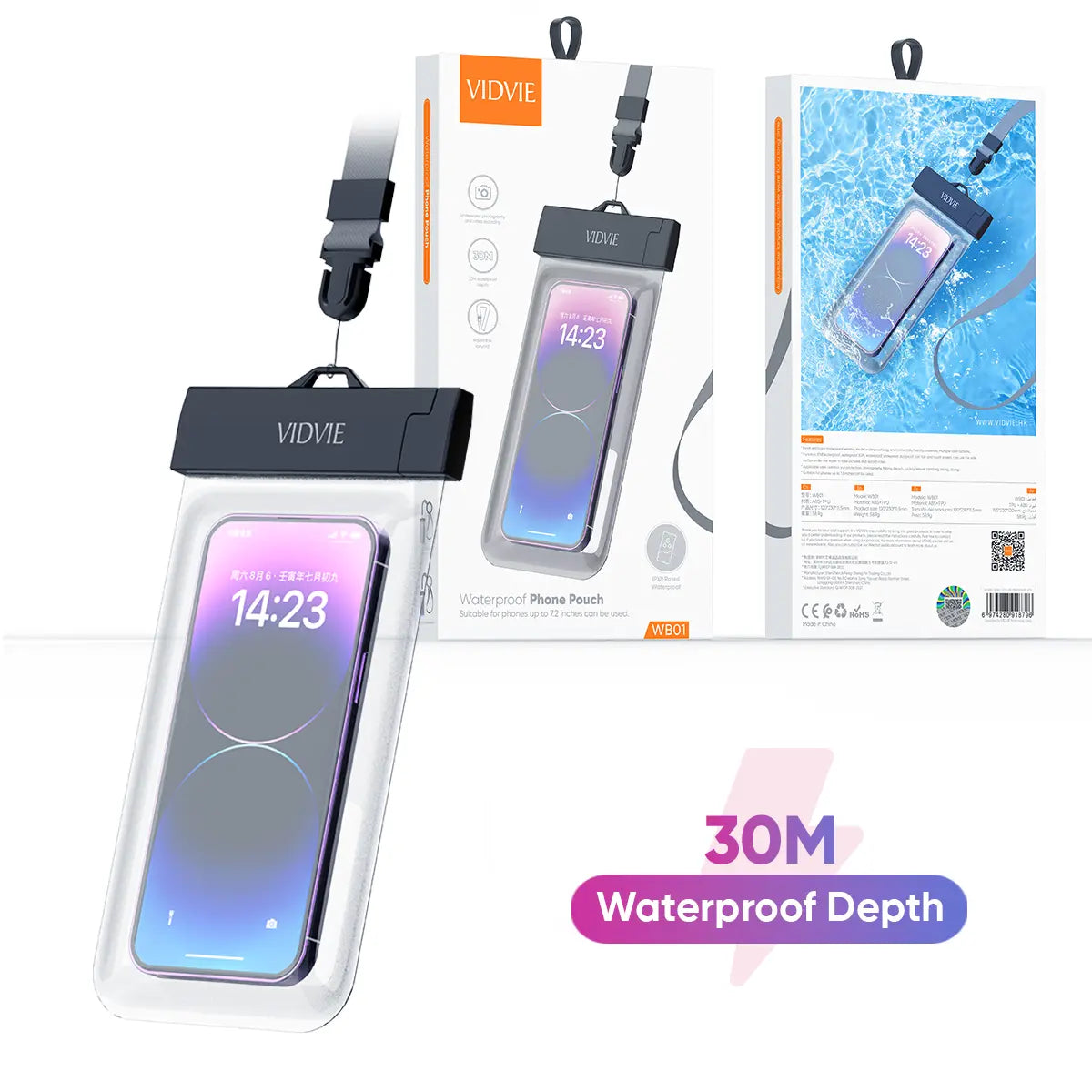 VIDVIE Waterproof Phone Pouch 30m Underwater Protection WB01