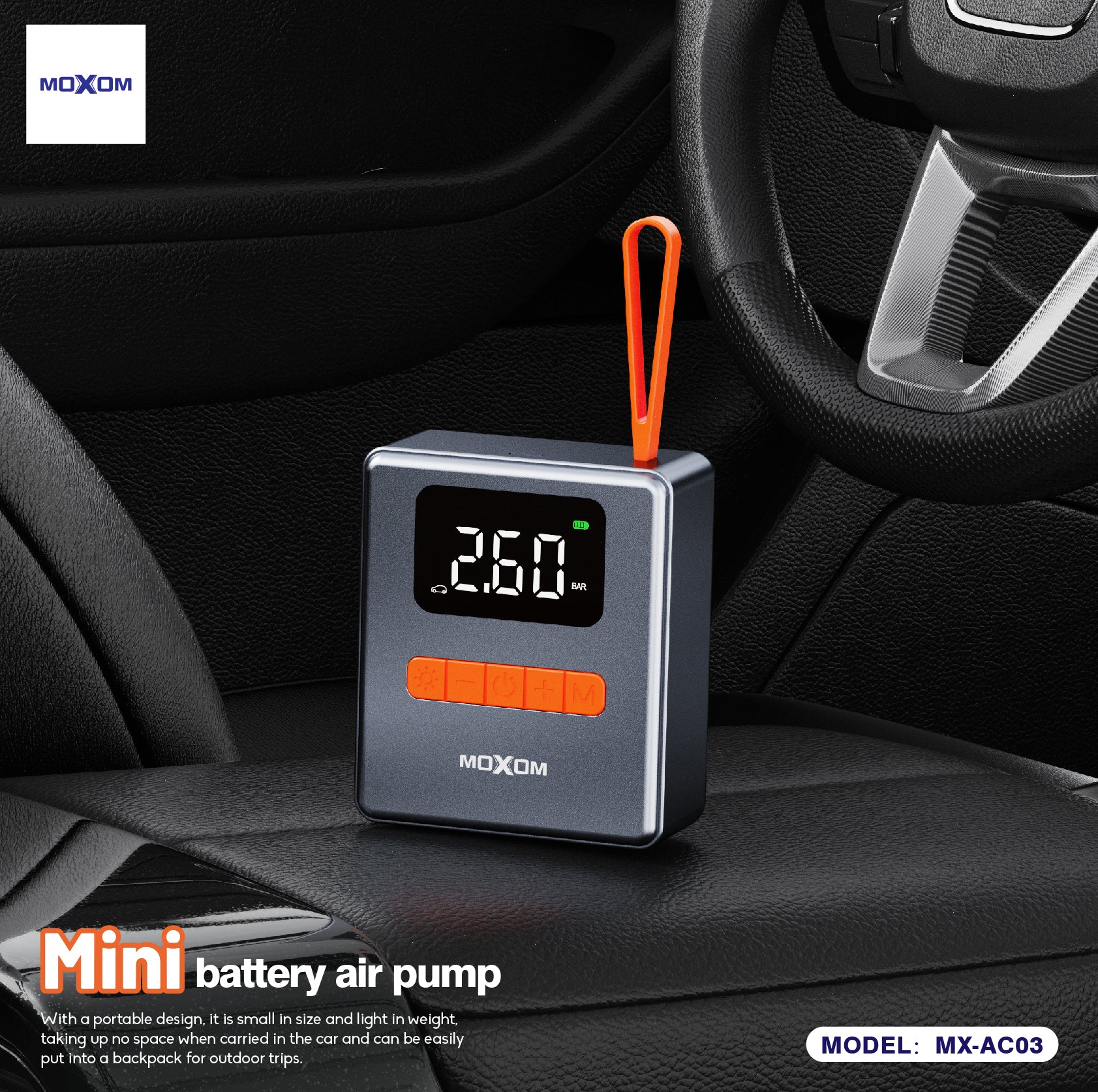 MOXOM Mini 150PSI&1800mAh Battery Air Pump