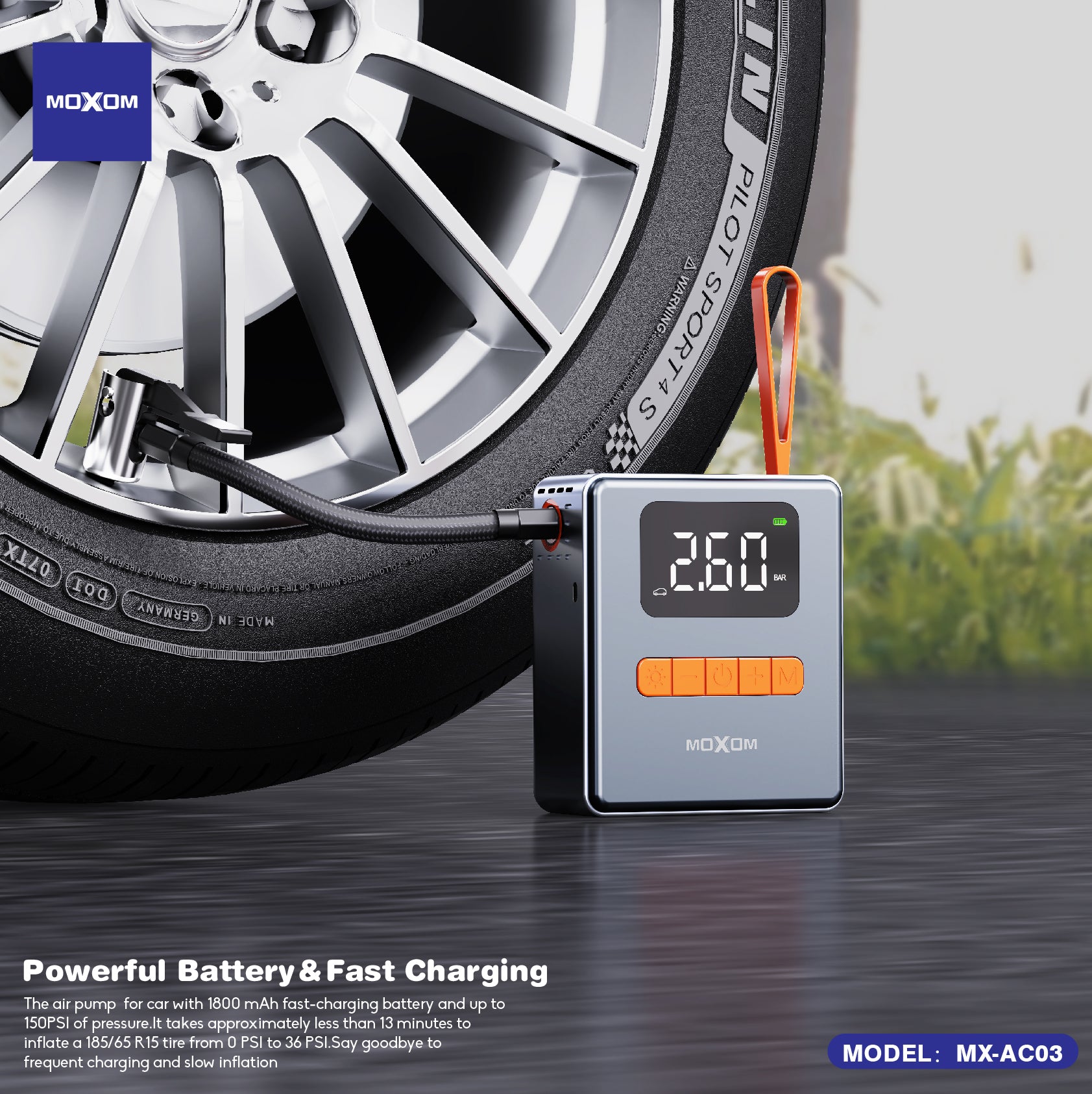 MOXOM Mini 150PSI&1800mAh Battery Air Pump