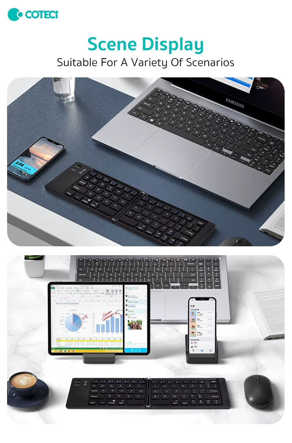 Coteci Portable Foldable Wireless Bluetooth Keyboard