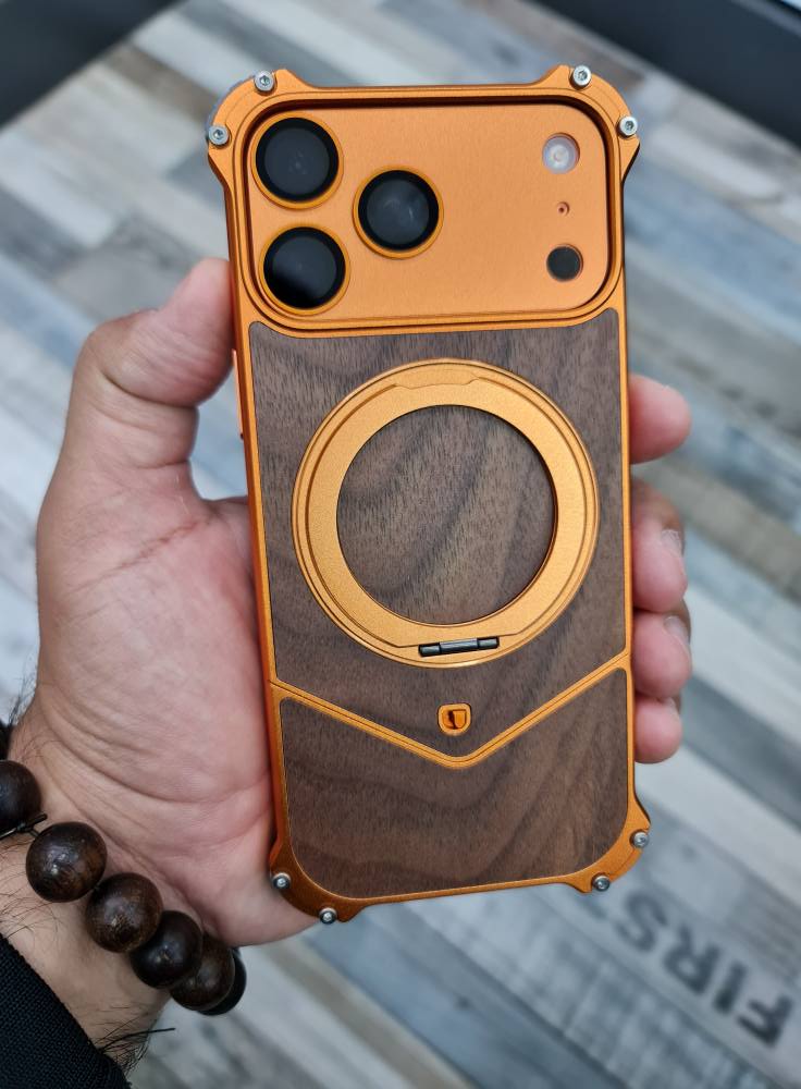 Magnetic Metal Premium Wooden Frameless Case For Iphone 17 Pro max