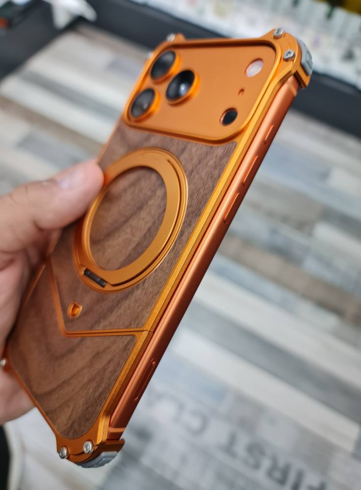 Magnetic Metal Premium Wooden Frameless Case For Iphone 17 Pro max