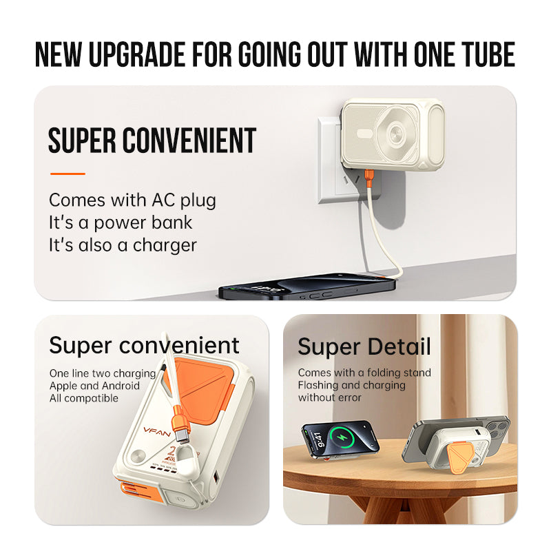 VFAN 22.5W Built-In Cable 10000mAh Multi-Functional Power Bank