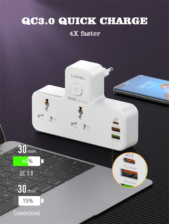 LDNIO 2 AC Outlets Portable Extension Power Socket SC2311