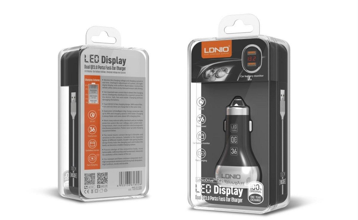 LDNIO 36W Dual USB Super Fast Car charger C2