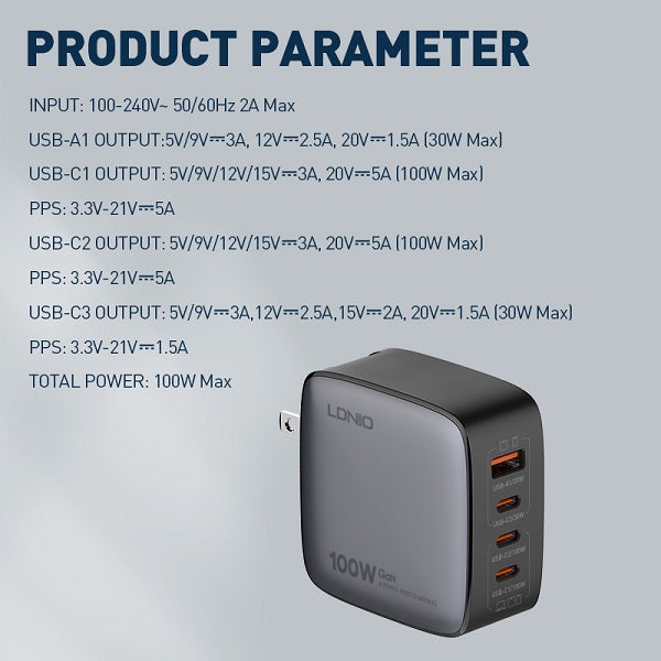 LDNIO 100W GaN Supper Fast Charger Q408