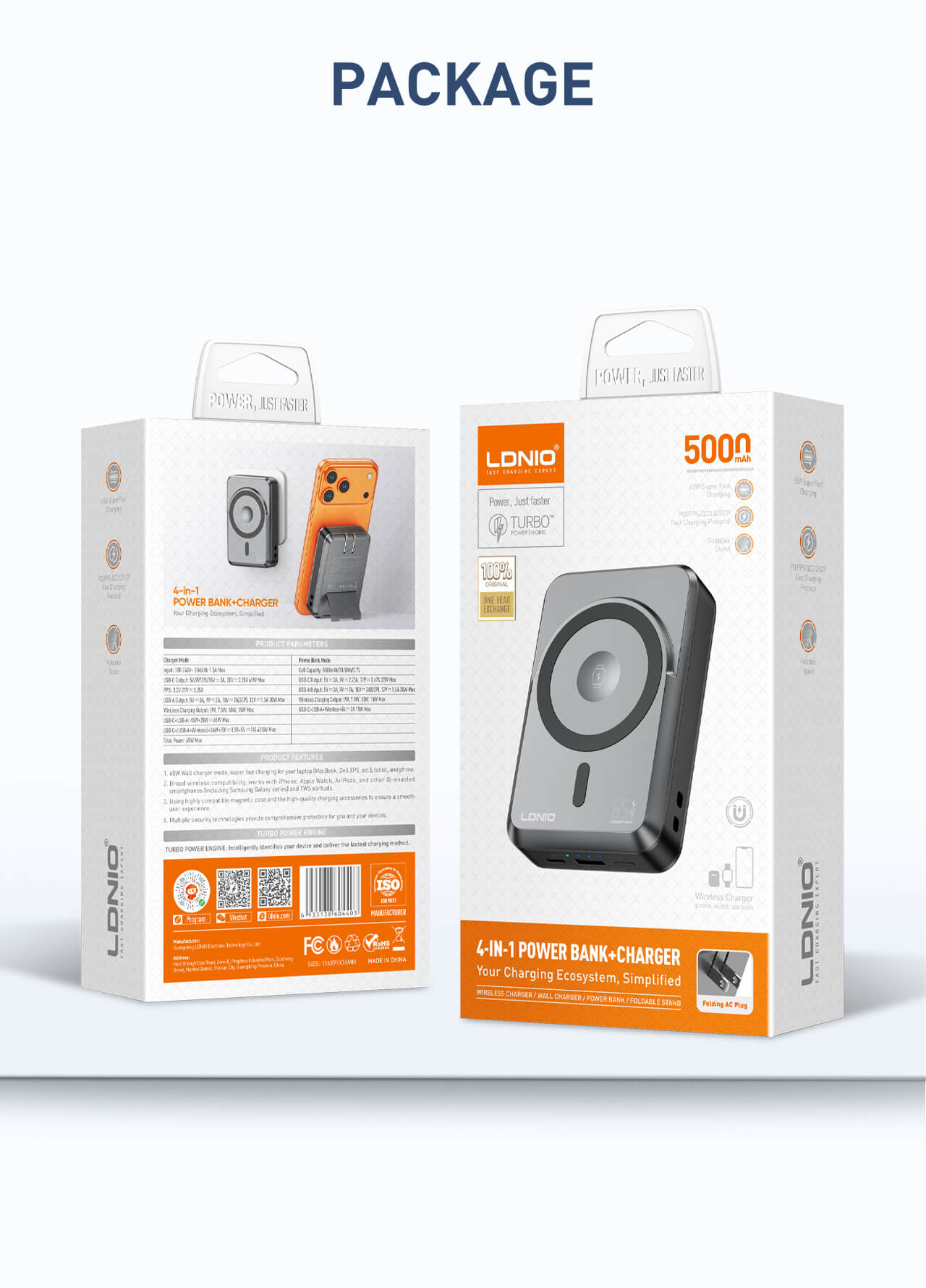 LDNIO 4-IN-1 MAGNETIC WIRELESS POWER BANK+CHARGER PQ26