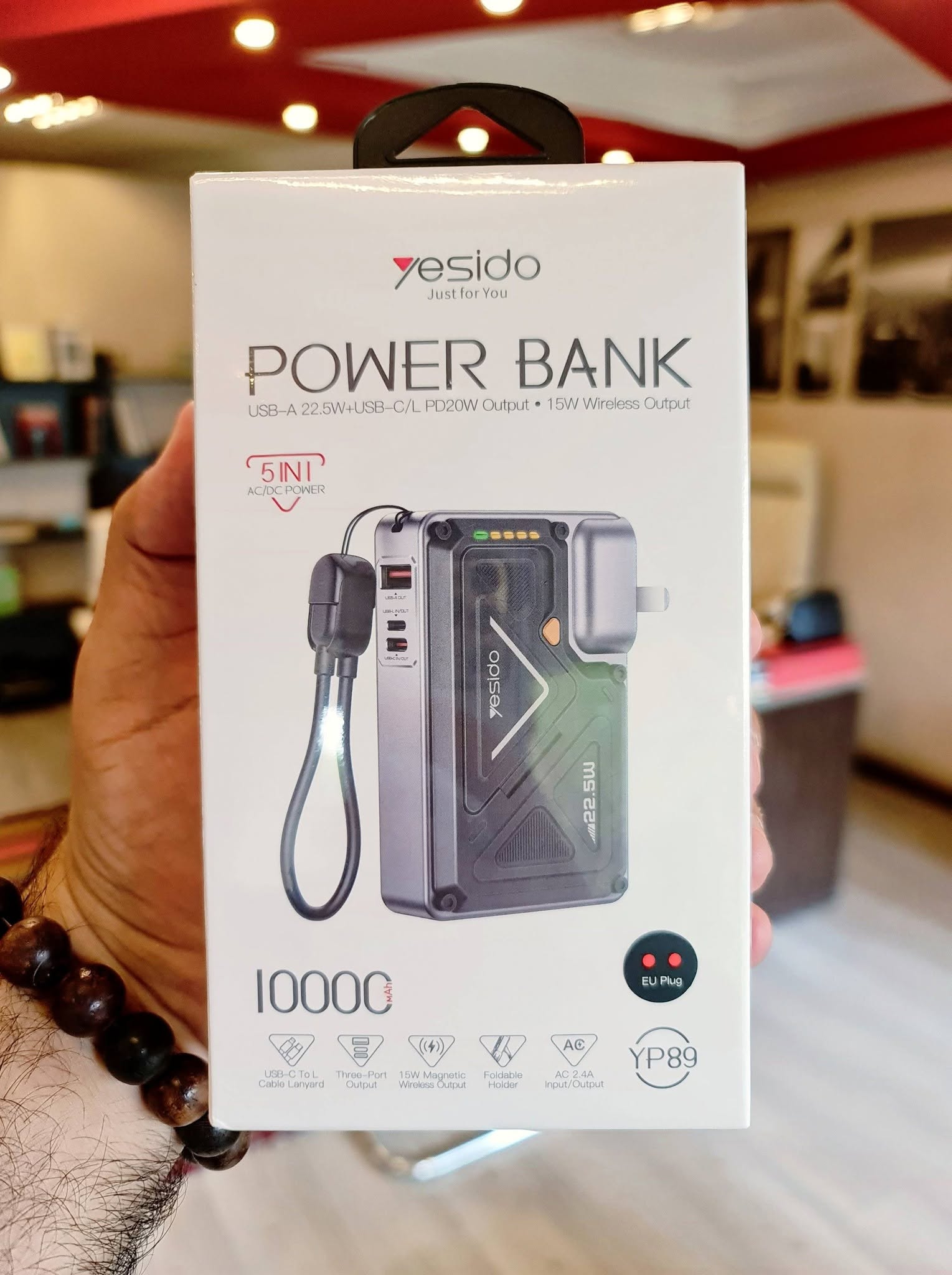 YESIDO YP89 5-IN-1 15W Magnetic Wireless Charging 10,000mAh 22.5W Power Bank
