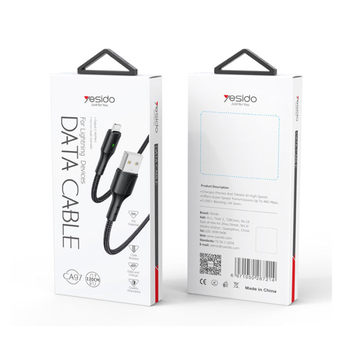 Yesido CA97 1.2M USB to Lighting Fabric Braided Fast Charging