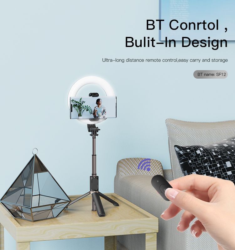 SF12 5 level Aluminum Alloy Portable With LED Ring Light Phone Holder Stand Selfie Stick