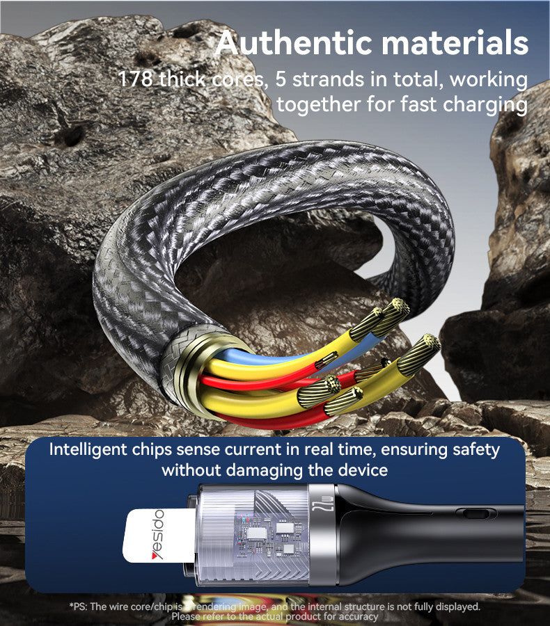 Yesido CA167 PD 27W Fast Charging Transparent Flip Type-C To IP Data Cable