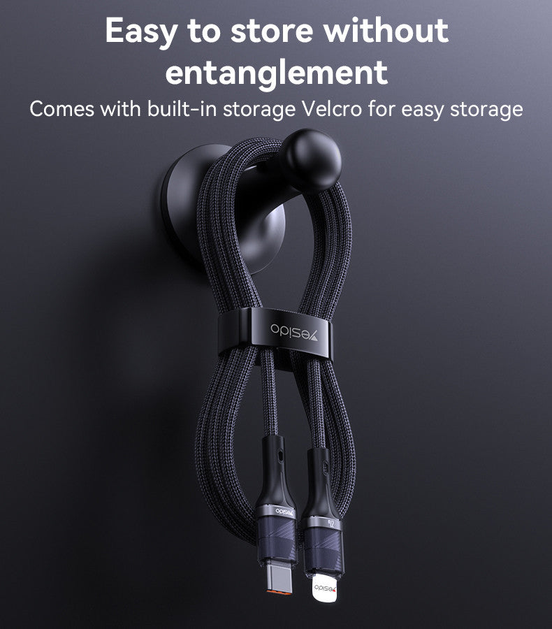 Yesido CA167 PD 27W Fast Charging Transparent Flip Type-C To IP Data Cable