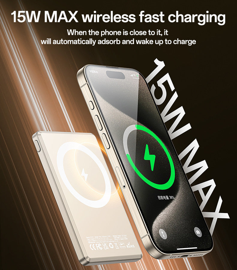 YP66 5000mAh 15W Wireless Fast Charging Alloy Magnetic Power Bank