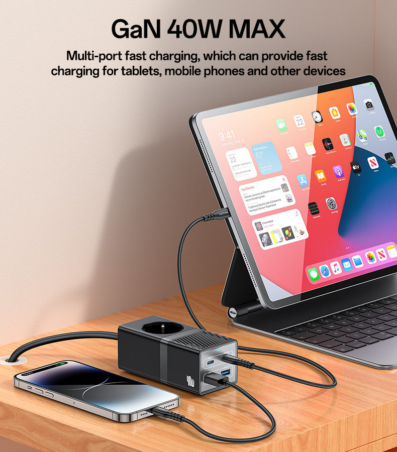 MC35 AC&2*TC&2*USB 5 In 1 European Standard Fireproof PC 40W&2500W GaN Fast Charging Power Socket