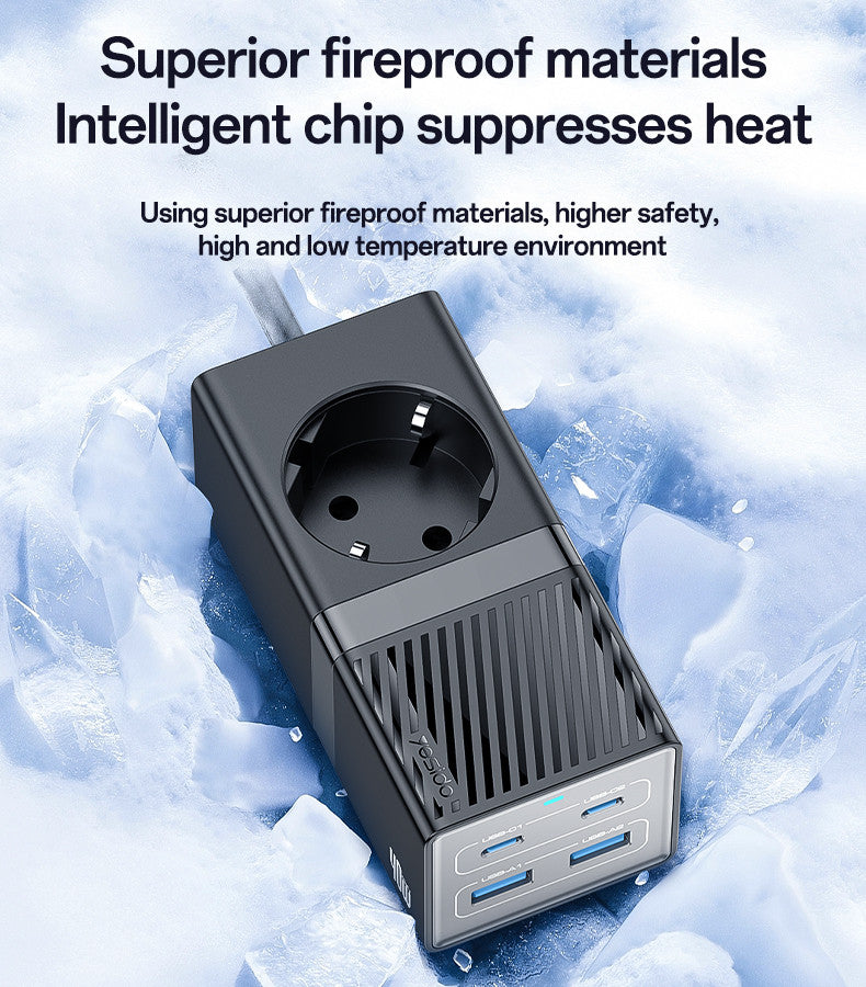 MC35 AC&2*TC&2*USB 5 In 1 European Standard Fireproof PC 40W&2500W GaN Fast Charging Power Socket