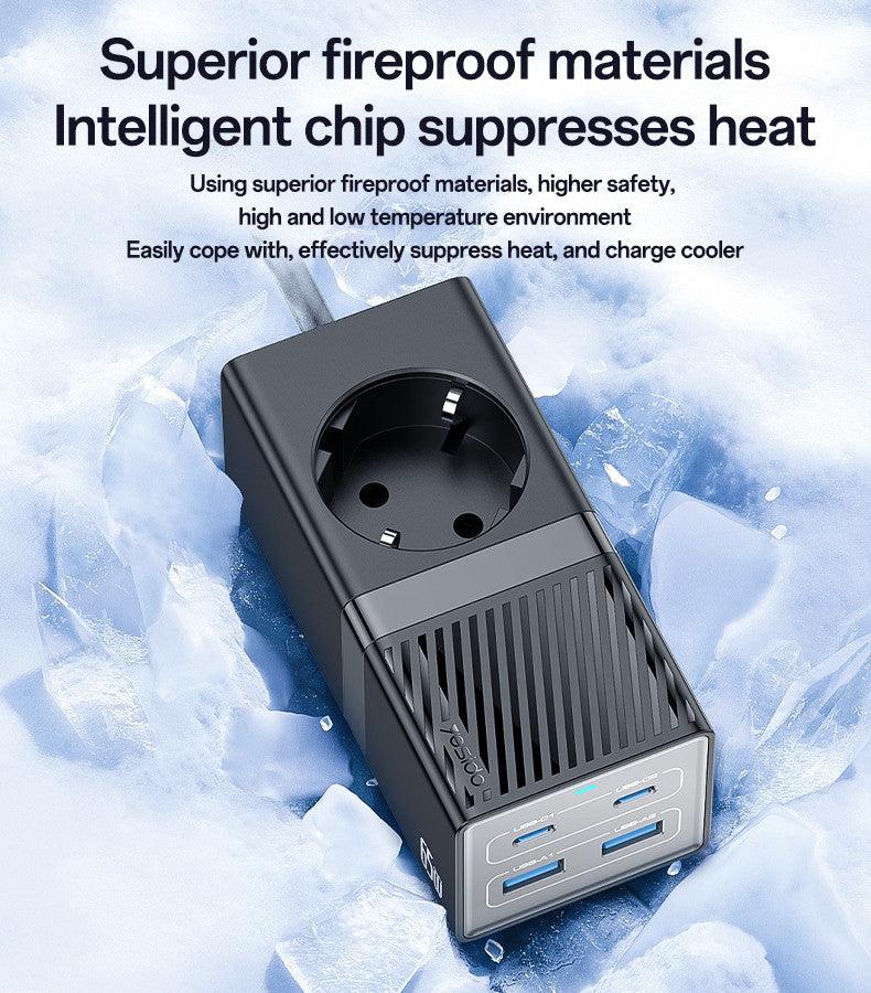 MC36 AC&2*TC&2*USB 5 In 1 European Standard Fireproof PC 65W+2500W GaN Fast Charging Power Socket