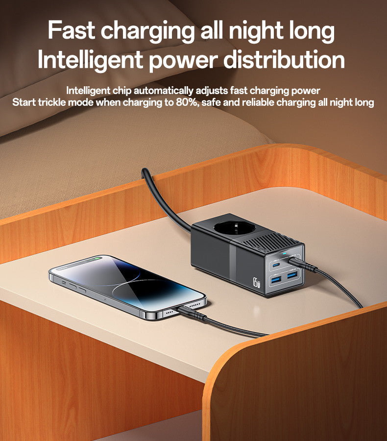 MC36 AC&2*TC&2*USB 5 In 1 European Standard Fireproof PC 65W+2500W GaN Fast Charging Power Socket