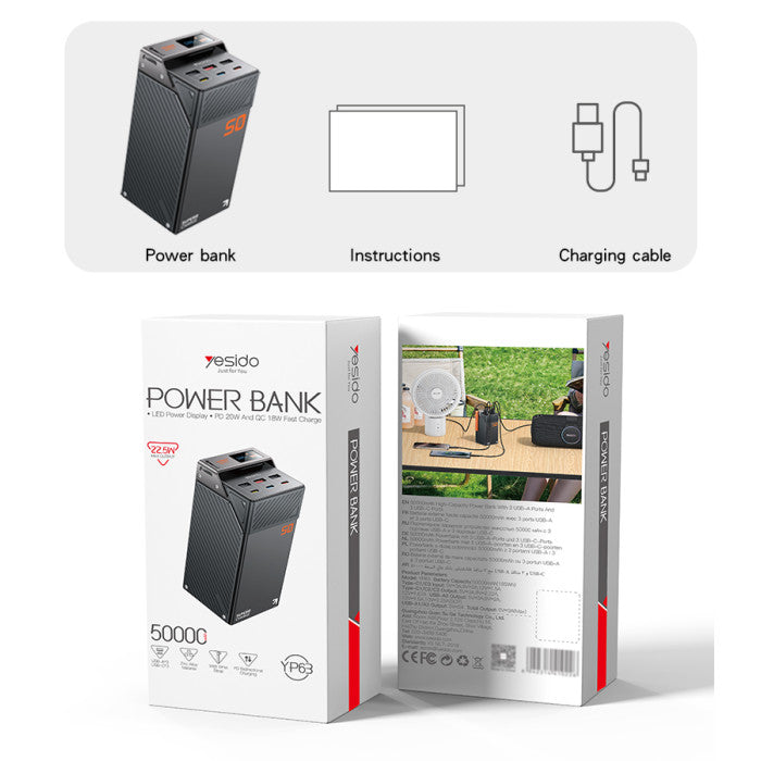 YESIDO YP63 50000mAh 22.5W Fast Charging Large Screen Power Bank