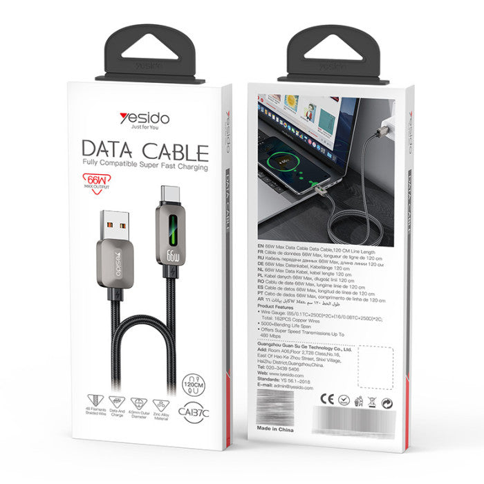 Yesido CA137C 1.2Meter 66W Fast Charging USB to Type-C