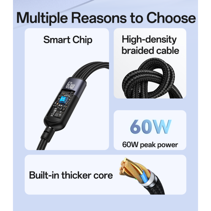 Yesido CA136C 1.2M 60W Fast Charging 2 in 1 Data Cable