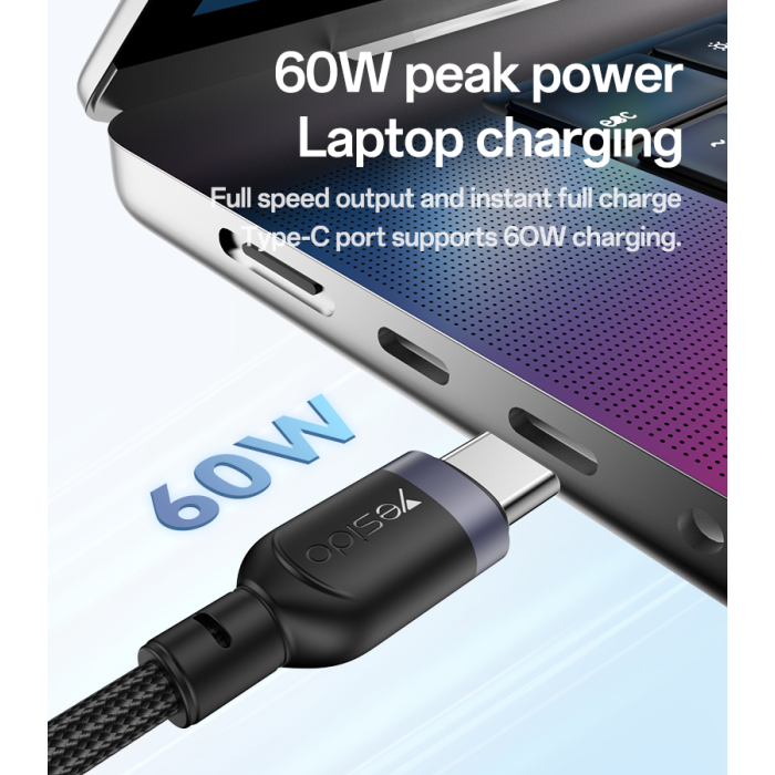 Yesido CA136C 1.2M 60W Fast Charging 2 in 1 Data Cable