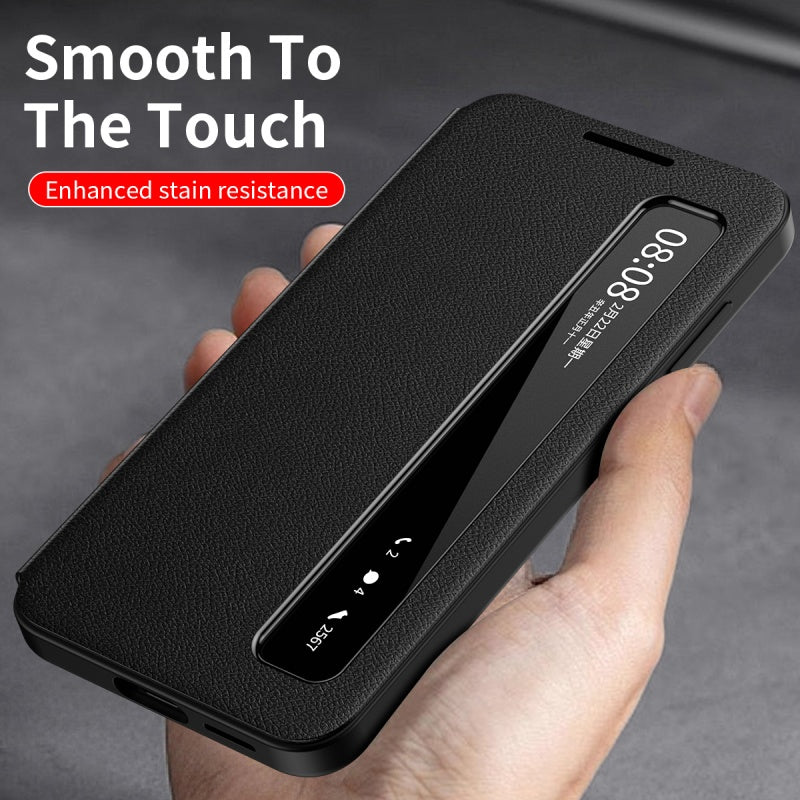 Smart Side Window Flip Cover PU Leather Phone Case for Samsung