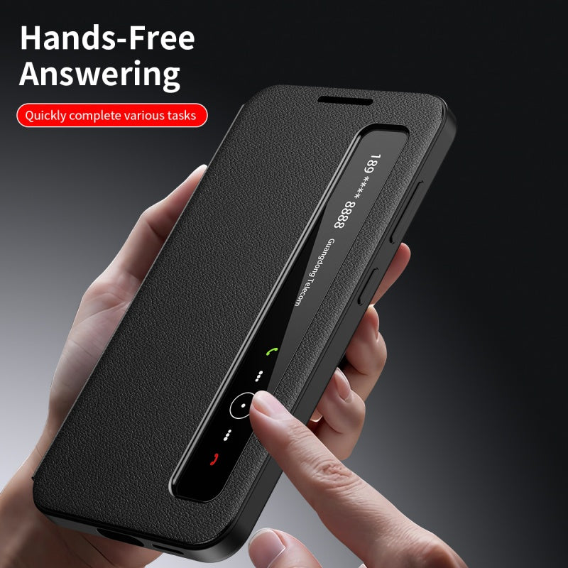 Smart Side Window Flip Cover PU Leather Phone Case for Samsung