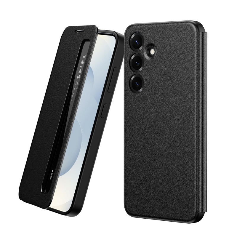 Smart Side Window Flip Cover PU Leather Phone Case for Samsung