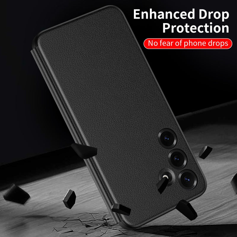 Smart Side Window Flip Cover PU Leather Phone Case for Samsung