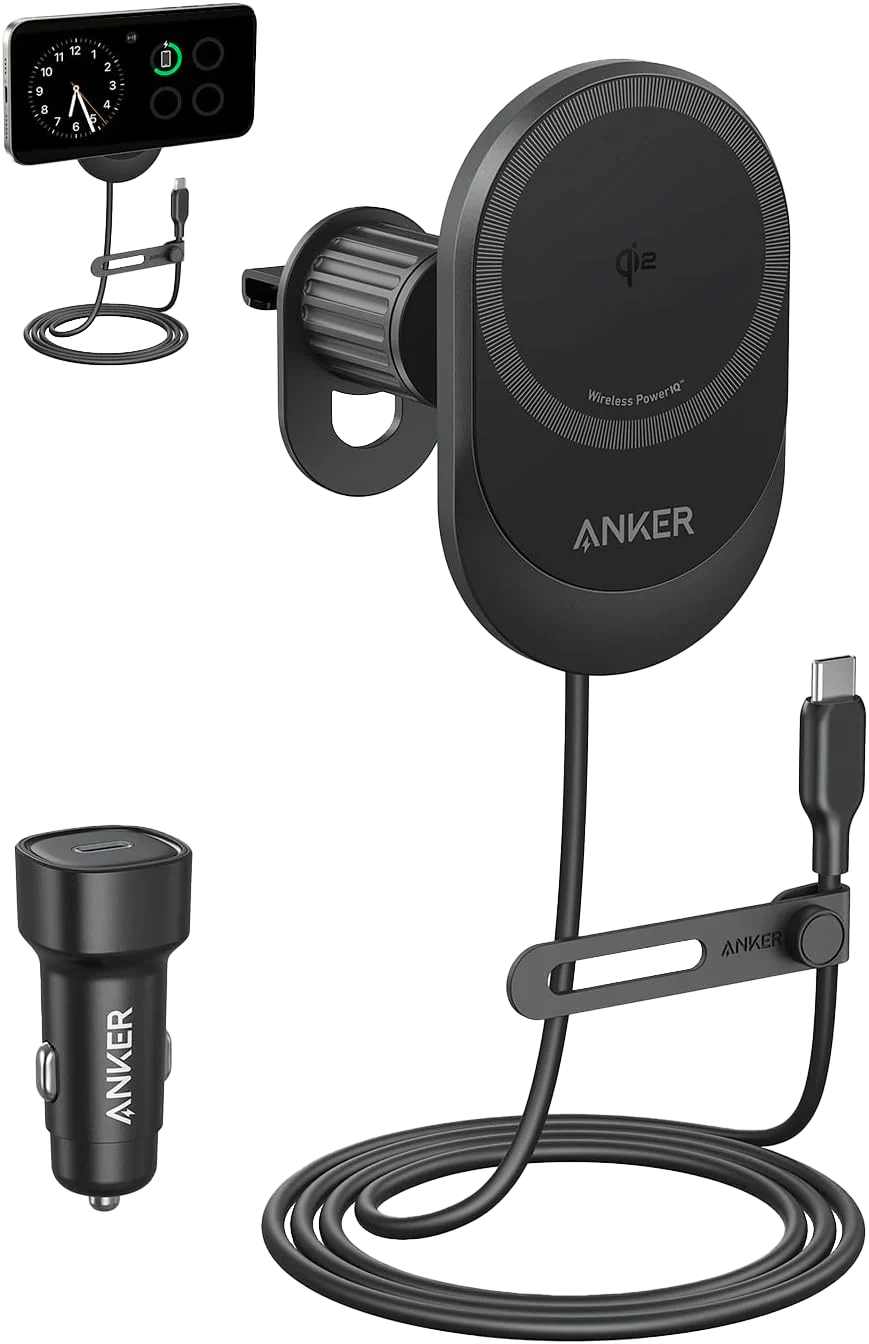 Anker MagGo Wireless Car Charger (Pad, Built-In USB-C Cable)