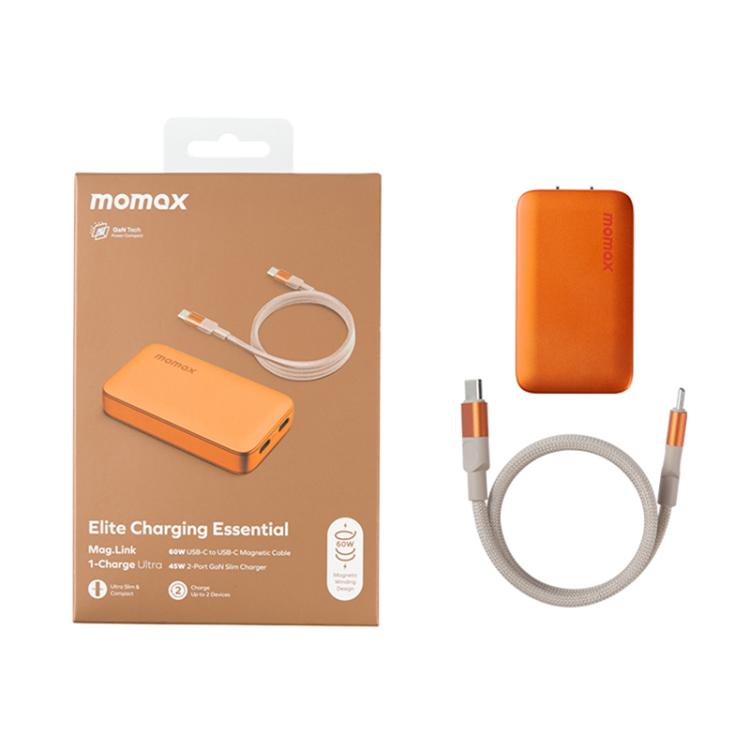 MOMAX 1-Charge Ultra 45W 2-Port GaN Silm Fast Charger Kit, US Plug
