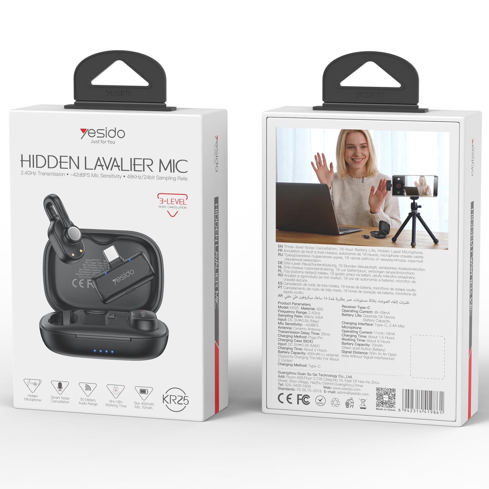YESIDO KR25 AI Noise Reduction Lavalier Microphone with Type-C