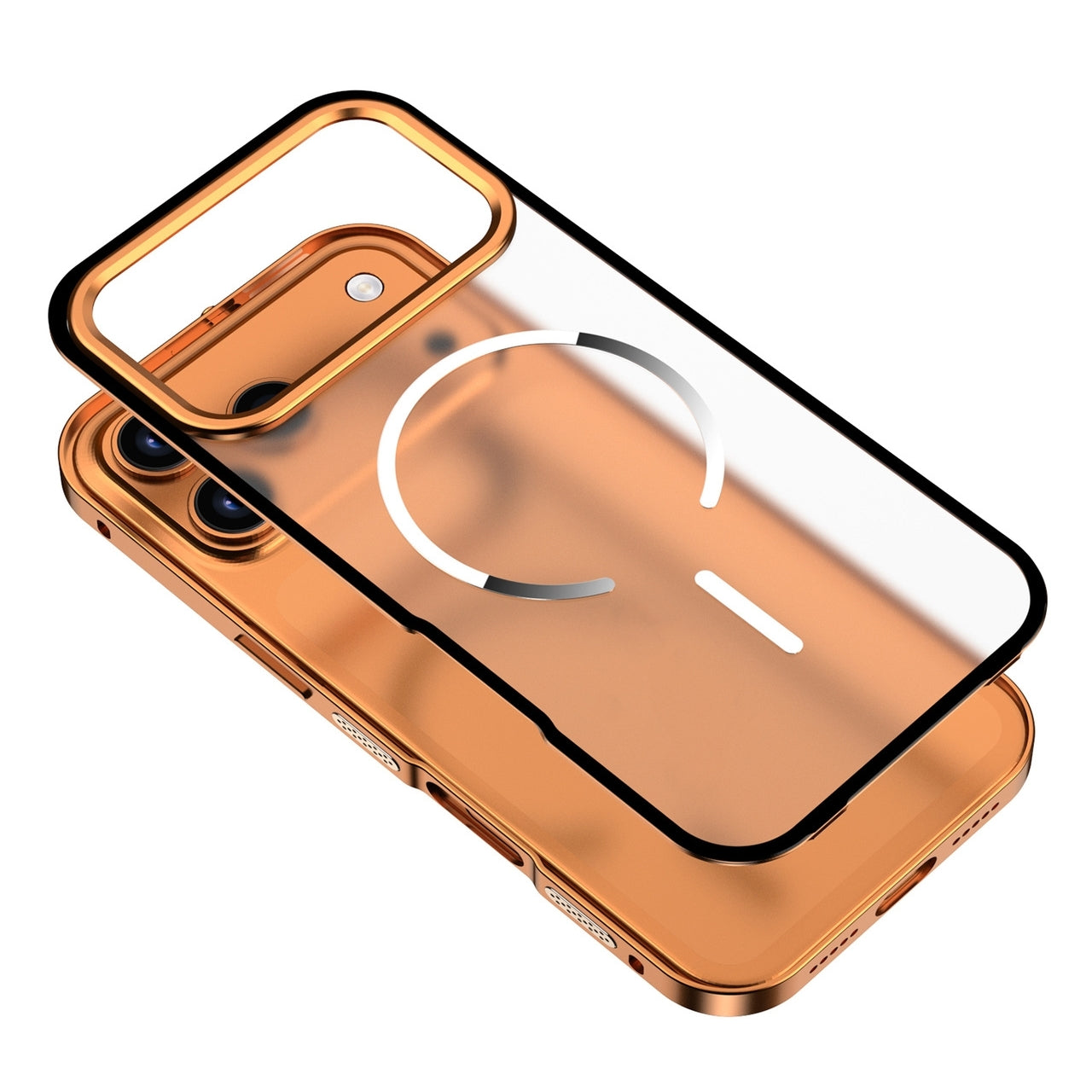 Metal Bumper Frame Frosted PC Back Cover Case for iPhone 17 Pro Max(Orange)