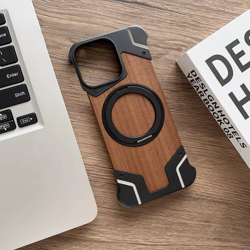 Magnetic Aluminum Metal Frameless Real Wood Case For Iphone