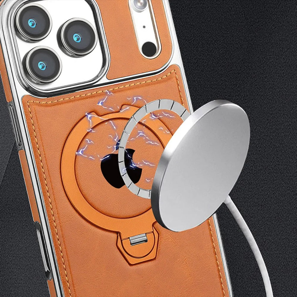 RUIMEIBI New Plating PU Leather Magnetic Phone Case for iPhone 17 Pro Max(Grey)