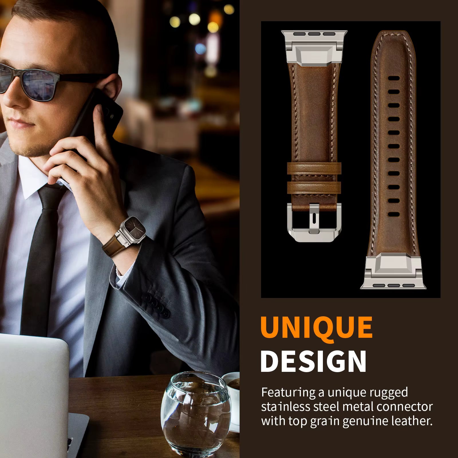 Genuine Leather Band for apple Watch Luxury Breathable Stainless Steel Buckle