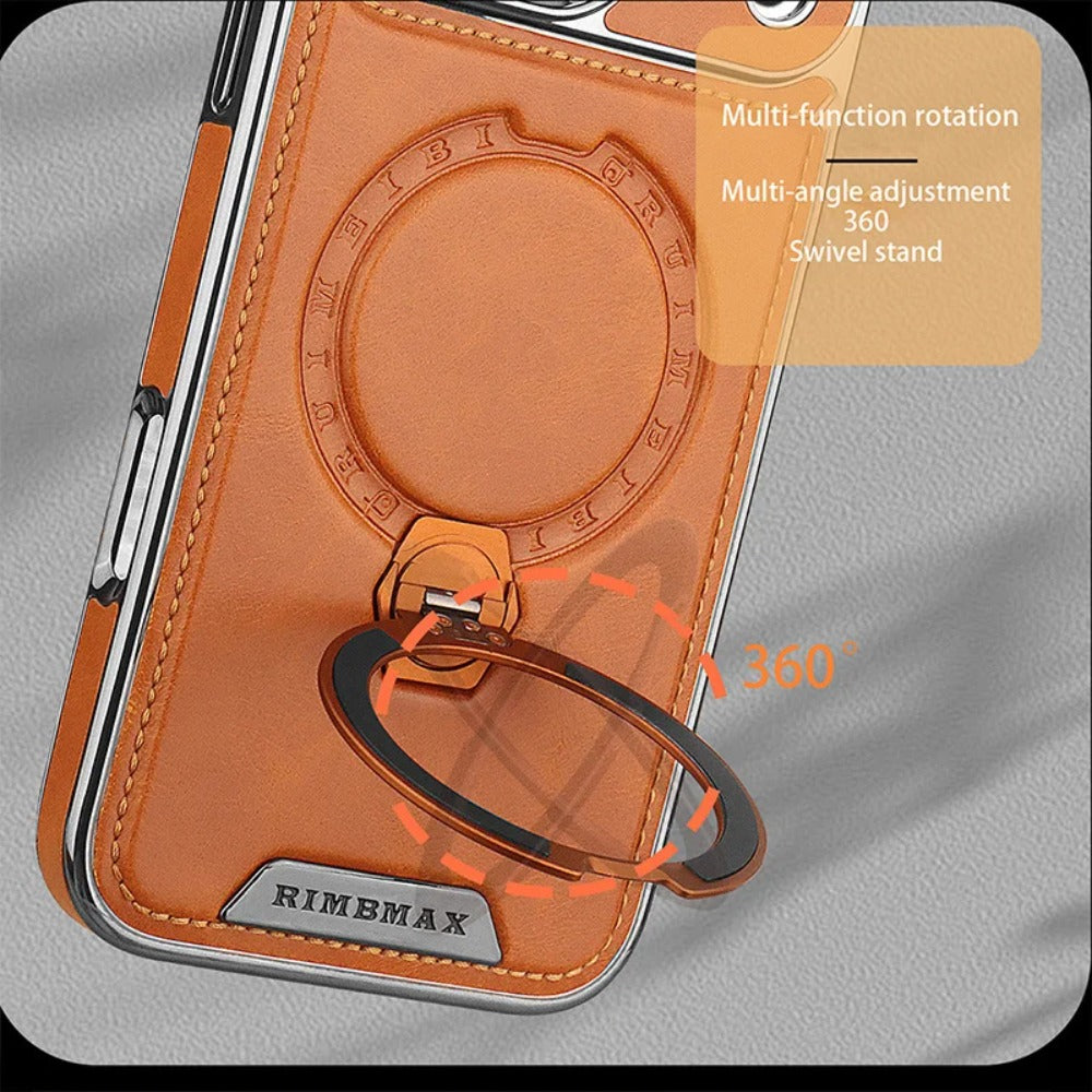 RUIMEIBI New Plating PU Leather Magnetic Phone Case for iPhone 17 Pro Max(Grey)