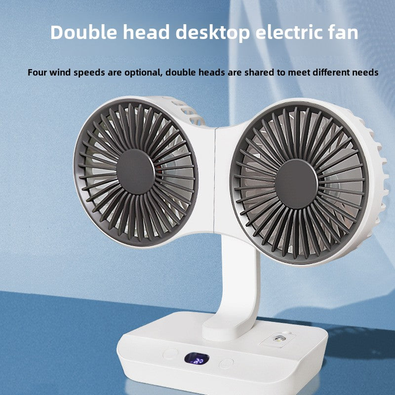 Dual-head desktop USB rechargeable automatic portable fan with 4 wind speeds
