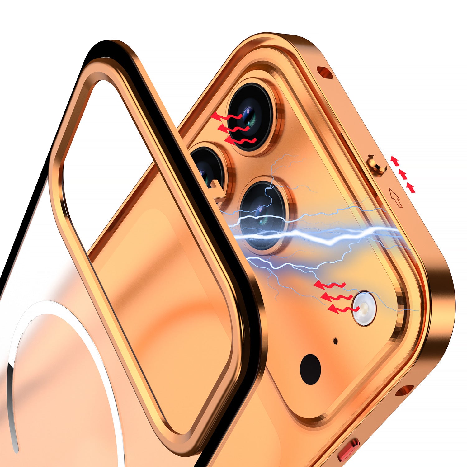 Metal Bumper Frame Frosted PC Back Cover Case for iPhone 17 Pro Max(Orange)