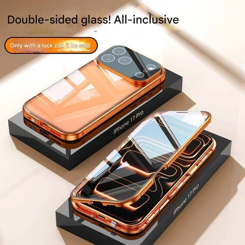 360 magnetic transparent case for iPhone 17 Pro Max(Orange)