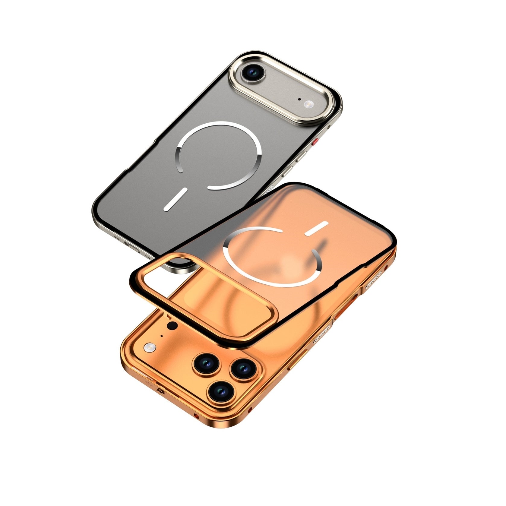 Metal Bumper Frame Frosted PC Back Cover Case for iPhone 17 Pro Max(Orange)