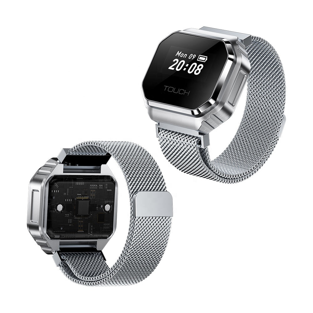 B7 Mini Smart Ring Watch with Interchangeable Stainless Steel and Nylon Straps
