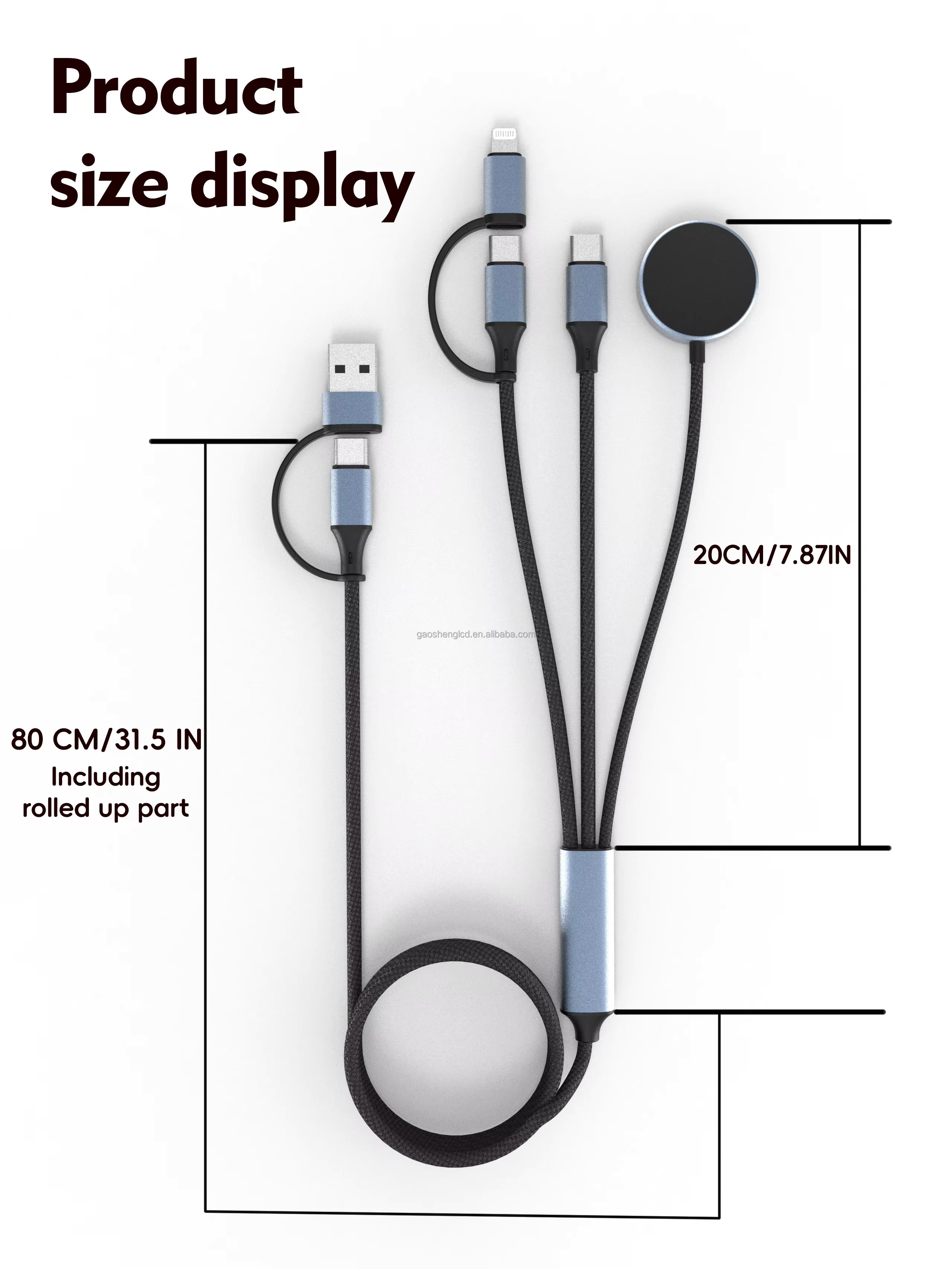 Multifunction 5 in 1 USB Cable Nylon Braided PD 100W Fast Charging