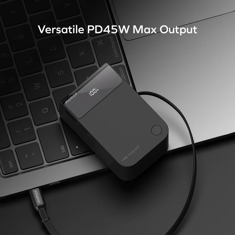 Momax 1-Pac Pass Mini⁺ 10000mAh 2in1 Battery Pack with Built-in Retractable Cable
