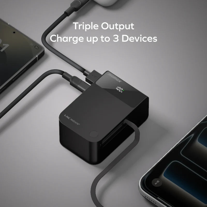 Momax 1-Pac Pass Mini⁺ 10000mAh 2in1 Battery Pack with Built-in Retractable Cable