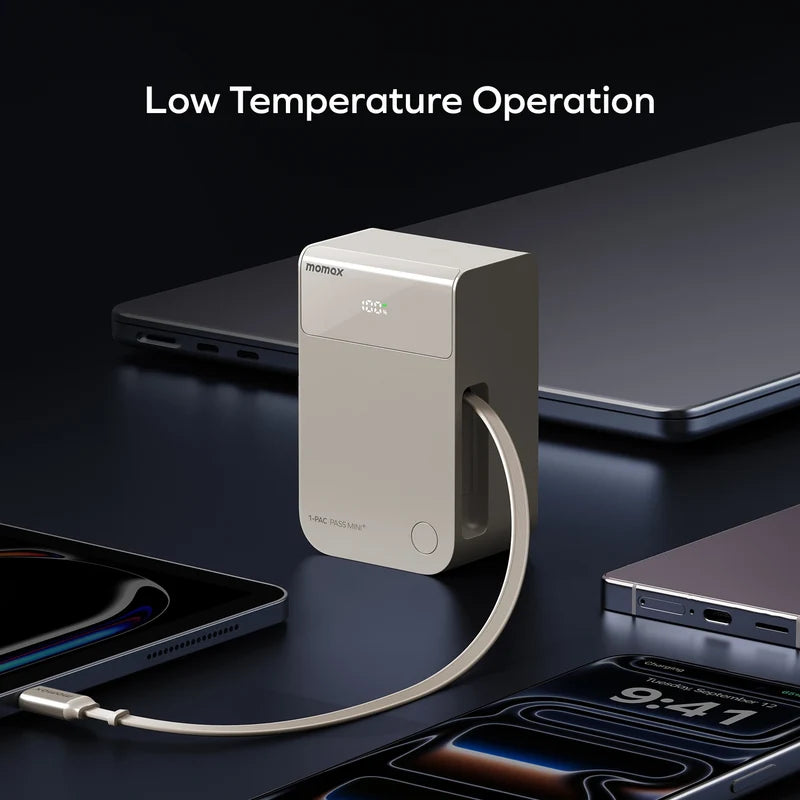 Momax 1-Pac Pass Mini⁺ 10000mAh 2in1 Battery Pack with Built-in Retractable Cable
