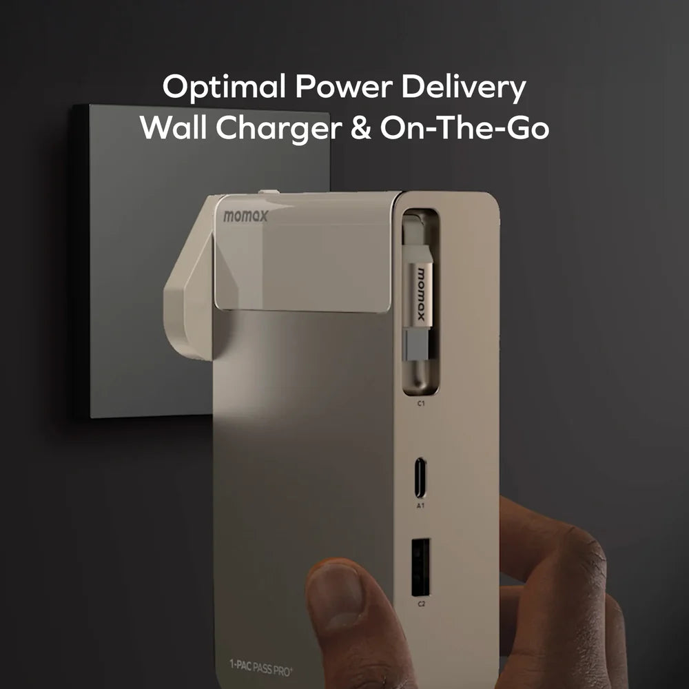 Momax 1-Pac Pass Pro⁺ 10000mAh 3in1 Hybrid GaN Battery Pack with Built-In Retractable Cable (45W)